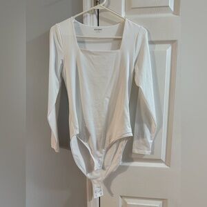 Old Navy White Square Neck Long Sleeve Bodysuit Medium